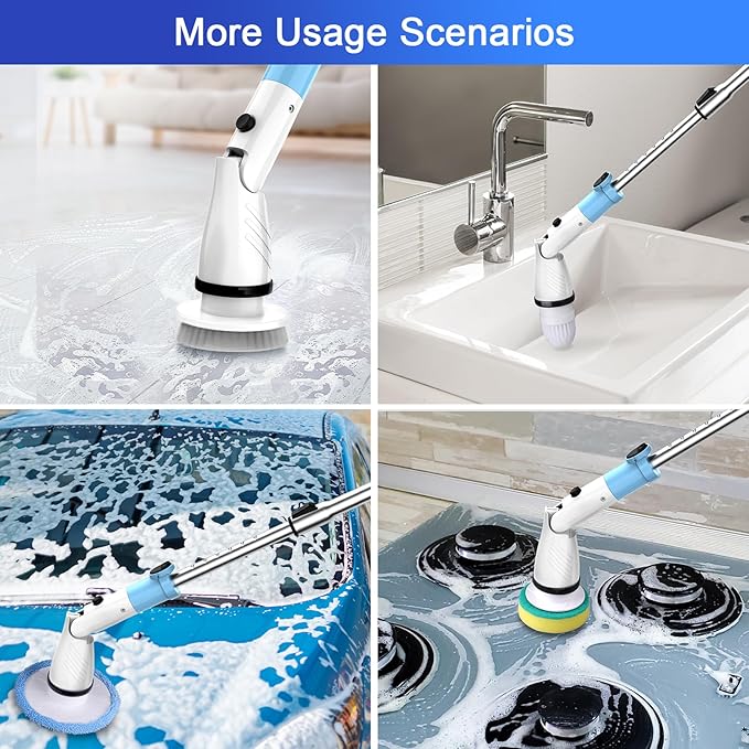 Electric Spin Scrubber with 5 Brush Heads Cordless Cleaning Brush 450 RPM Motor 27-47 inch Adjustable Handle Power Scrubber for Bathroom Tile Floor