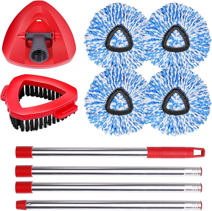 4 Packs Spin Mop Replacement Heads Compatible with Oceda RinseClean 2-Tank System 30-58 Mop HandleMop Scrub Brush and Base Combo SetMopping Refills Easy to Replace and Cleaning