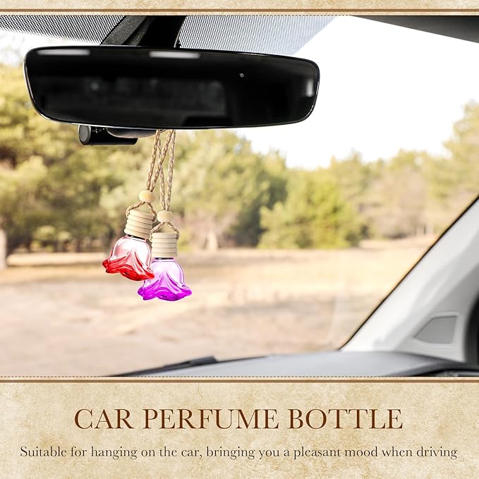 BBTO 50 Pcs Hanging Car Air Freshener Diffuser Bottles Empty Glass Perfume Bottle Pendant for Essential Oil (Colorful Rose)