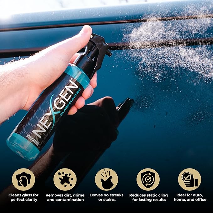 Nexgen Ultimate Glass Cleaner (16oz) - Streak-Free Shine - Removes Dirt Grease &amp Grime - Instant Car Detailing - Car Cleaning Supplies - Ideal for Auto Home &amp Office Glass Surfaces