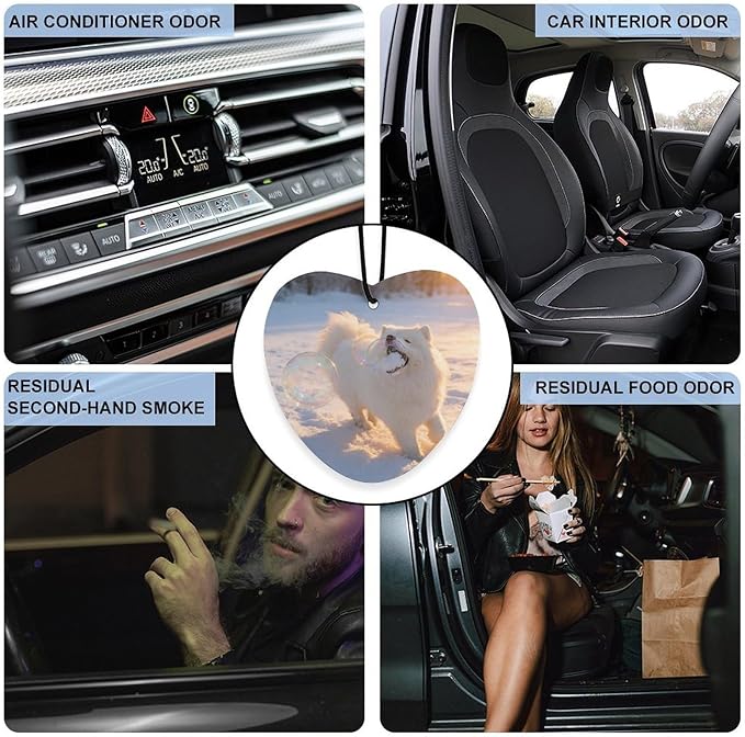 5PCS Car Air Freshener Hanging Personalized Double Sided Snowy Samoyed Car Fresheners Long Lasting New Cars Scents Cute Automotive Freshies for Closets Drawers (tea)