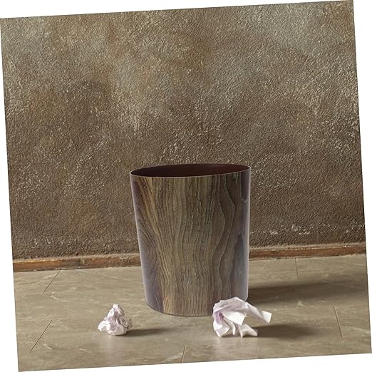 Alipis Large Capacity Imitation Wood Grain Trash Can Waste Basket for Living Room Kitchen Bathroom