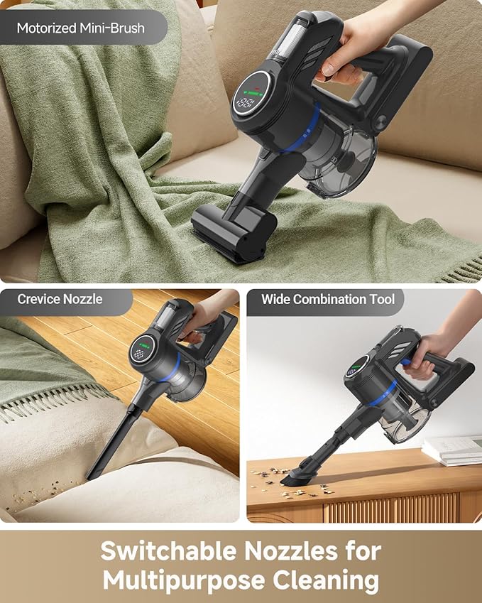 MOVA J30 Cordless Vacuum Cleaner144AW Powerful Suction 180° Folding Tube Cleans Corners 4-in-1 Stick Vacuum 60Min Runtime Anti-Tangle Brush with Lights Deep Clean Pet Hair Hard Floor Carpet