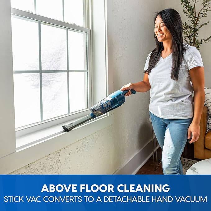 Vacmaster Portable 10.8V 2-in-1 Cordless Stick Lightweight Vacuum Cleaner with 2-Speed Power Control and LED Headlight for Hardwood Floor Carpet &amp Pet Hair Blue