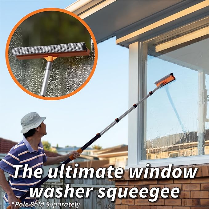 15 Window Washer Squeegee Attachment // Multi-Use Squeegee for Car and Window Cleaning Fits All Extension Poles with Standard Acme Thread // Professional Window Cleaning Tool (Pole Sold Separately)