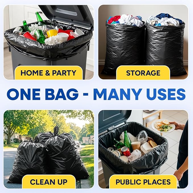 55 Gallon Trash Bags Heavy Duty 2 Mil Fits Rollout Round and Square 32-55 Gallon Rubbermaid Brute Trash Cans 43 x 47 Large Durable Garbage Trash Can Liners Black Pack of 100