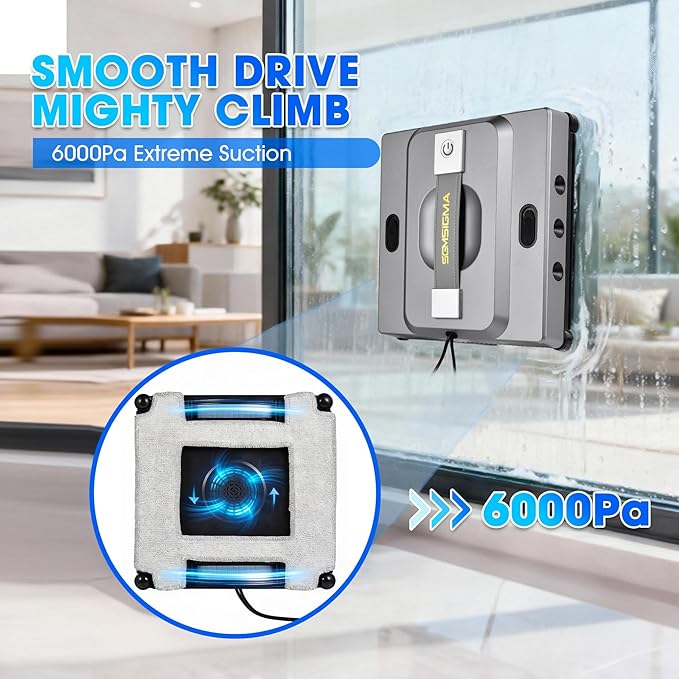M85 Window Cleaning Robot - 6000PA Strong Suction Compact Robot 6-Way Spray &amp Wet Wiping Auto Edge Detection 4 Cleaning Modes Smart Path Planning Suitable for High-Rise Glass/Tiles