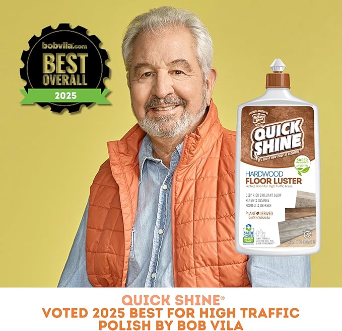 Quick Shine Hardwood Floor Clean + Polish Mop Kit w/ 3 Reusable Pads &amp 1-16 oz. Floor Luster w/Plant-Derived Carnauba | Use Wet + Dry | Safer Choice pH Neutral Ready to Use Formula