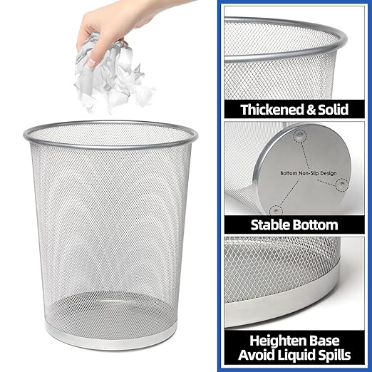 Silver Mesh Trash Cans 4 Gallon 10Pack Metal Wire Wastebaskets Waste Basket Trash Can Silver Mesh Trash Can for Office Recycling Garbage Container Bin for Office Home Bedroom