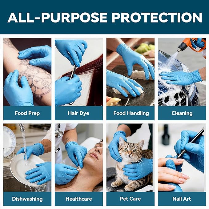 Blue Nitrile Gloves Disposable Latex &amp Powder Free Food Safe Gloves for Cooking Kitchen Cleaning Healthcare Salons