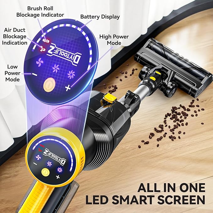 350W 40KPa Cordless Vacuum Cleaner Compatible with DeWalt 20V Battery (No Battery) 6-in-1 Self-Standing Stick Vacuum 3 Models Dual Dust Cup LED Display &amp 180° Bendable Wand