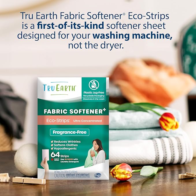 Tru Earth Fabric Softener Strips for Washing Machine Alternative to Fabric Softener Liquid and Pods Unscented Fragrance Free Up to 128 Loads Per 64-Count