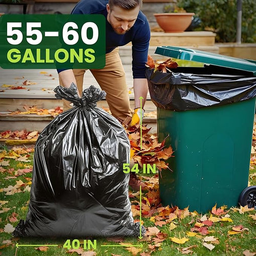 150 Count 55-60 Gallon Trash Bags Large Garbage Bags Sturdy &amp Tear-Resistant Commercial Can Liners 55 Gallon Large Black Trash Bags for Commercial Lawn and Leaf Bags (150 Count)