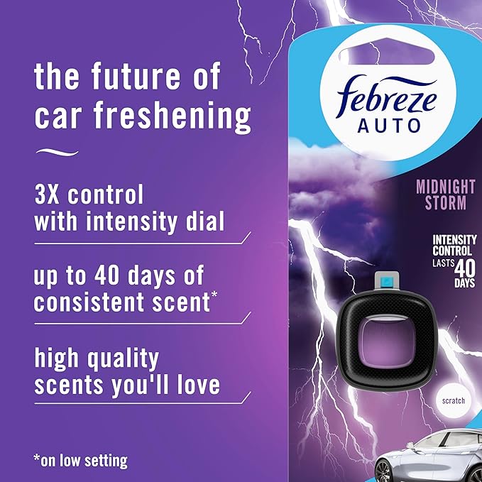 Febreze AUTO Air Freshener Odor-Fighting Automotive Vent Clip Midnight Storm Scent 8 Count