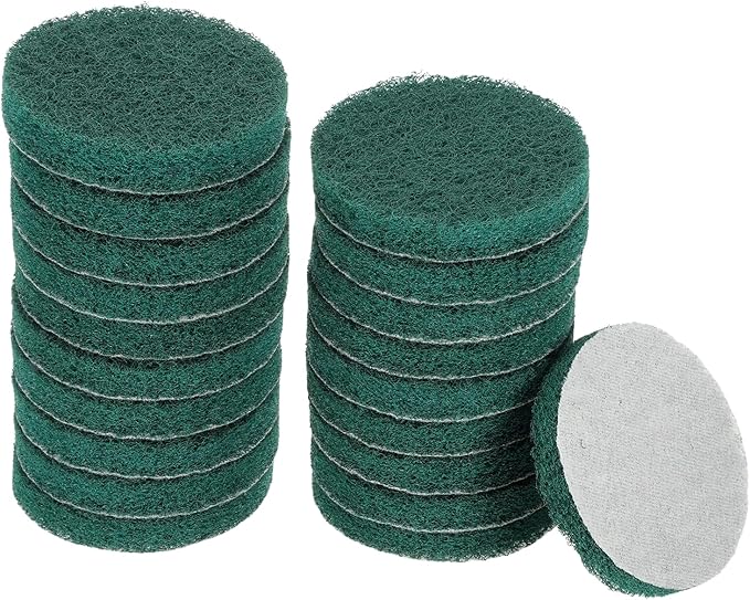 HARFINGTON 20pcs Scrubber Scouring Pads 180 Grits 4 Inch Drill Power Brush Hoop and Loop Surface Conditioning Disc Drill Scuffing Disc Scrub Pads for Home Kitchen Cleaning Green