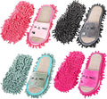 Bekith 4 Pairs Washable Mop Slippers Detachable Microfiber Cleaning Shoes for Women Men Home Office Floor Dust Dirt Clean Medium