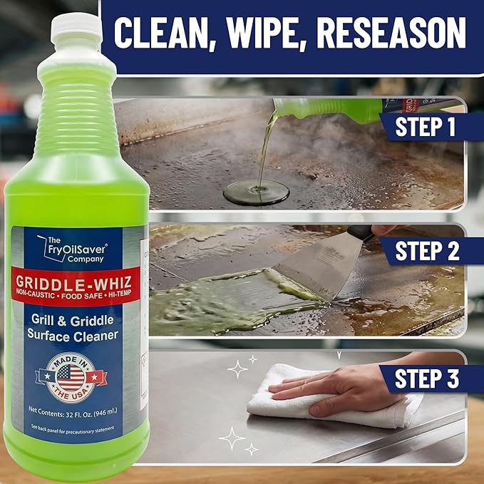 Griddle-Whiz Grill &amp Griddle Cleaner | Removes Grease Food Residue Burnt On Organics | Non-Toxic High Heat Flat Top Grill Cleaner &amp Food Contact Surface | Non-Caustic Formula by FryOilSaver