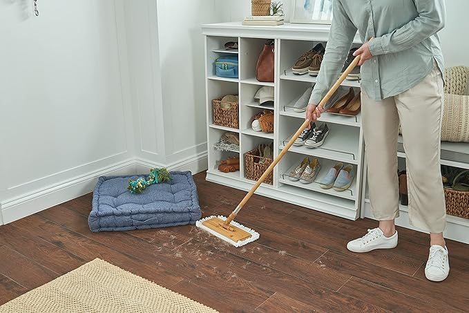 Harper Live.Love.Clean. Bamboo 2-in-1 Smooth Surface Wet/Dry Dust Mop with (2) Washable Pads for Cleaning Dust Pet Hair &amp Fine Dry Dirt