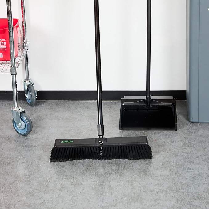 Restaurantware-BROOM HEAD ONLY: Clean Tek Professional 17.13-Inch Push Broom Head 1 Heavy-Duty Cleaning Tool - Handle Sold Separately Fine Flagged Bristles Black Plastic Outdoor Use