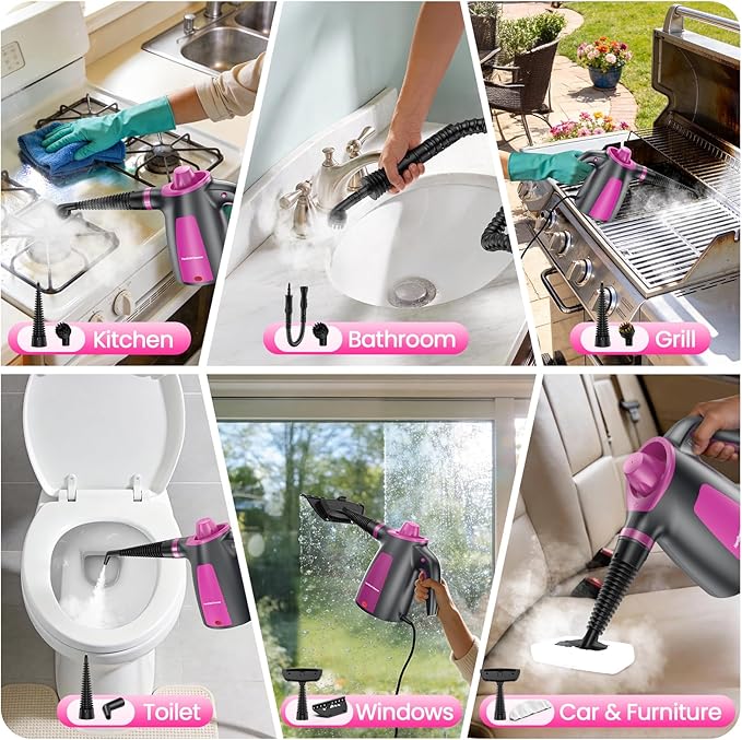 LABIGO Steam Cleaner Pressurized Handheld Multi-Surface Natural Steam Cleaner with 12pcs Accessory &amp Safety Lock Portable Steamer for Cleaning Home Kitchen Bathroom Car Upholstery Grout Wi