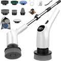 Electric Spin Scrubber Shower Scrubber with Long Handle Adjustable LCD Display 2 Speed Shower Cleaner 7 Replaceable Brush Heads Bathroom Cleaning Brush Bath Tub Power Scrubbers White G3