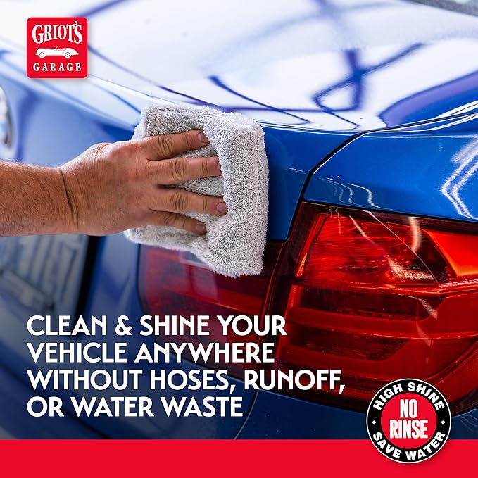 Griot's Garage Anywhere Wash Kit Vehicle Cleaning Supplies Includes Rinseless Wash 16 Oz Secondary Bottle 25 Oz Microfiber Plush Edgeless Wash Cloths Set of 2