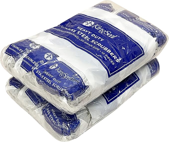 24 Count | KingSeal Stainless Steel Scrubbers Scrub Pads Heavy Duty 50 gram Weight Individually Wrapped - 2 Packs of 12 Scrubbers