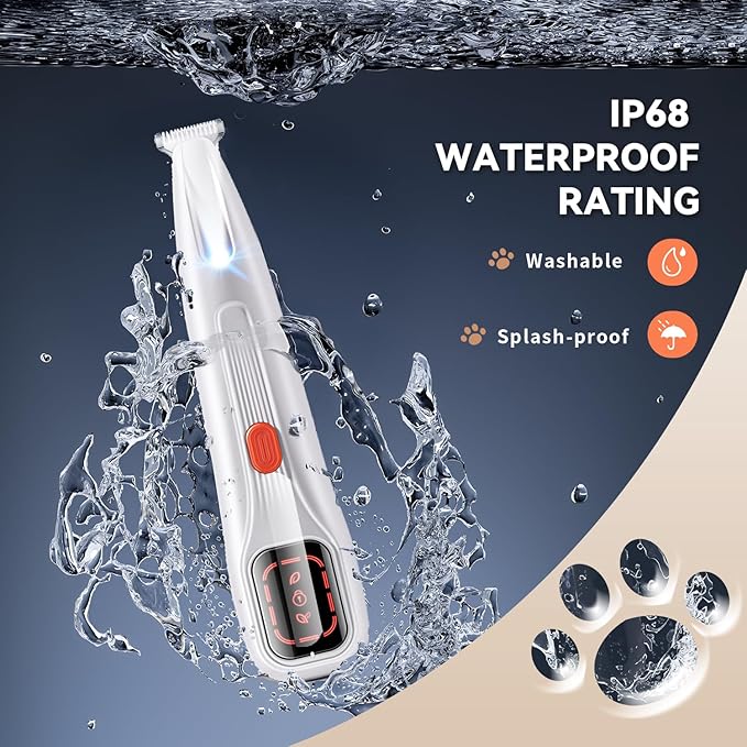 2026 New Pet Precision Trimmer Dog Paw Trimmer with LED Light Low Noise IP68 Waterproof Dual-Speed Motor Suit for Trimming Paw Ear Face Butt Eyebrows USB Rechageble (White Variant)