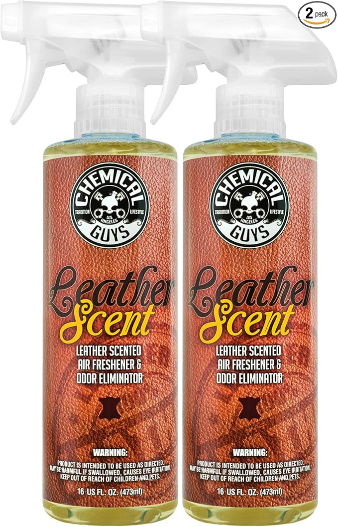 Chemical Guys AIR_102_1602 Leather Scent Premium Air Freshener and Odor Eliminator Long-Lasting Just Like New Scent for Cars Trucks SUVs RVs &amp More 16 Fl Oz (2 Pack)