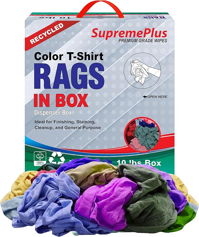 Recycled Color Knit Cleaning Rags (10 lbs. Compressed Box) – Shop Cloths Bulk for Workshops Mechanics Painters and Home Use Multipurpose Cotton T-Shirt Rags