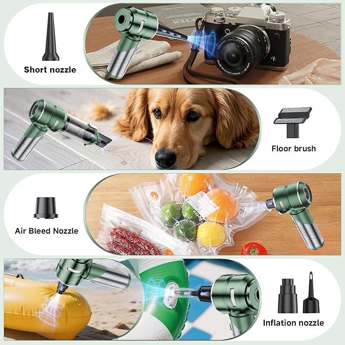 Car Vacuum Portable Cordless 22000PA High Power Handheld Mini Vacuum Cleaner Rechargeable Foldable with Brushless Motor Air Blower Duster Pump for Car Home Office Pet (Grayish Green)