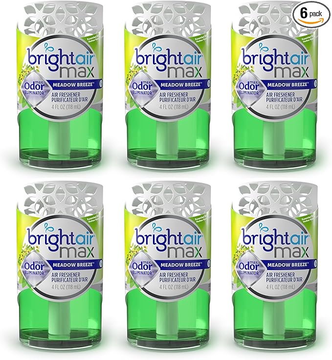 Bright Air Max 4 oz. Odor Eliminator Air Freshener for Medium-Size Spaces Meadow Breeze Scent Case of 6 Lasts up to 60 Days Each