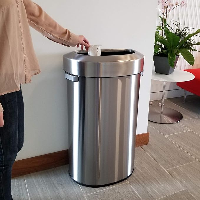 iTouchless 23 Gallon / 87 Liter Stainless Steel Trash Can and Recycle Bin Slim and Space-Saving Design for Home Office Kitchen Restaurant Restroom Large Capacity Open Top Semi Round