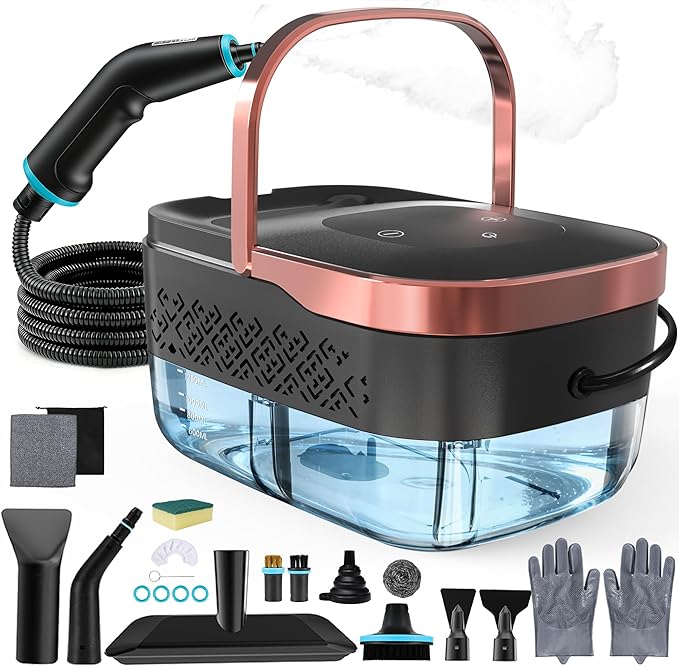 Steam Cleaner 6-Level Adjustable Steam 15s Heat-Up 1250ML Tank 7ft Extended Hose Portable Steamer for Cleaning with 18 pcs Accessories for Home for Dirt Grease Grout Tile Floor Car