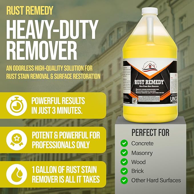 Southeast Softwash Rust Remedy Heavy Duty Rust Remover for Concrete Masonry Wood and Metal | Fast Acting Rust Cleaner for Homes Driveways and Outdoor Surfaces (1 Gallon)