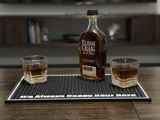 Highball &amp Chaser Premium Custom Bar Mat 18in x 12in 1cm Thick Durable and Stylish Service Bar Mat for Spills Coffee Bars Restaurants Counter Top Dish Drying Mat (Happy Hour)