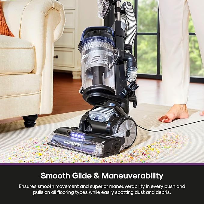 Eureka Upright Vacuum Cleaner for Carpet and Hard FloorPowerful Vacuum with Dual Cyclone SuctionSwivel SteeringAnti-TangleLarge Dust CupNEU612BL Blue