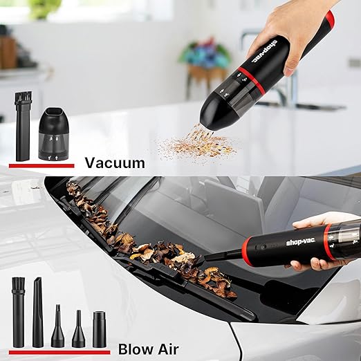 Shop-Vac 2-in-1 Car Vacuum &amp Air Duster 14000Pa Blow/Suction Portable Cordless Vacuum Mini Blower Handheld &amp Lightweight with 6 Nozzles Type-C Rechargeable for Auto/Home/Office
