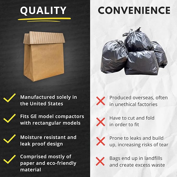 Kitchen Master Super Strong Compactor Bags (12 Pack) | Precuffed Garbage Compactor Bags Kitchen Liner Paper Trash Bin Press Kitchen Essential Paper Garbage Press Liner