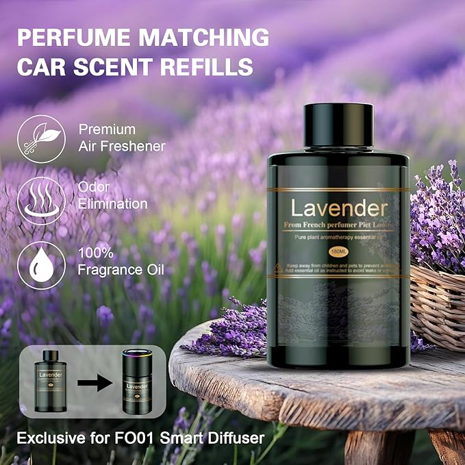 Car Air Freshener Refill for Men &amp Women 6.09 FL OZ /180ML-9 Month Lavender Scent Essential Oil Perfume Essential Oil Made of Natural Plant Extracts Compatible with Car Diffusers for Home/Office