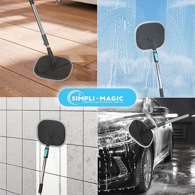 Simpli-Magic 360° Square Spin Mop and Bucket System – Dual Compartment Separate Clean &amp Dirty Water – 3 High-Absorbent Microfiber Washable Heads – All Types Floor Cleaning