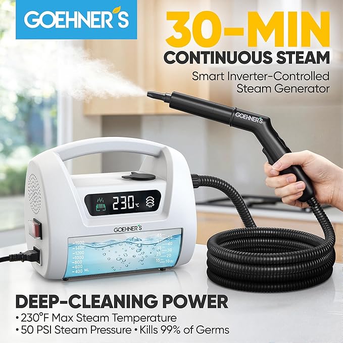 2026 Upgraded Handheld Steam Cleaner for Home &amp Car 230°F/3.5 Bar High-Pressure Portable Hand Held Steamer 30s Heat-Up Chemical-Free Deep Cleaning for Car Detailing Grout Bathroom Kitchen-White