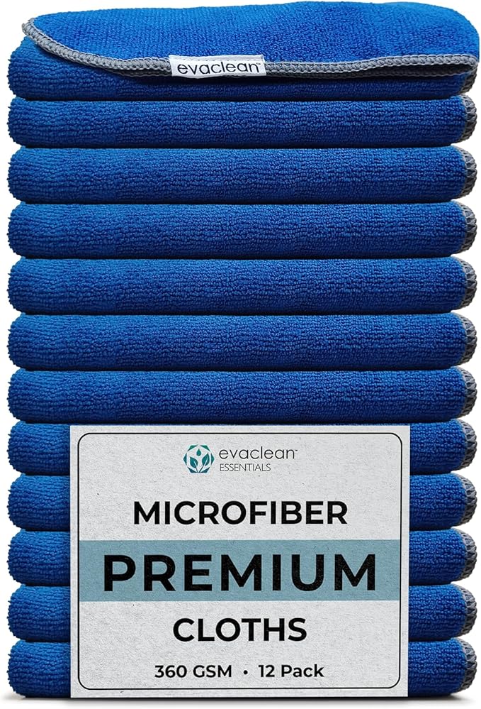 EvaClean Premium Microfiber Cleaning Cloth 16x16 - Reusable Washable Non-Scratch Microfiber Towels for Cleaning Dusting Polishing High Absorbency &amp Durability Blue 12-Pack