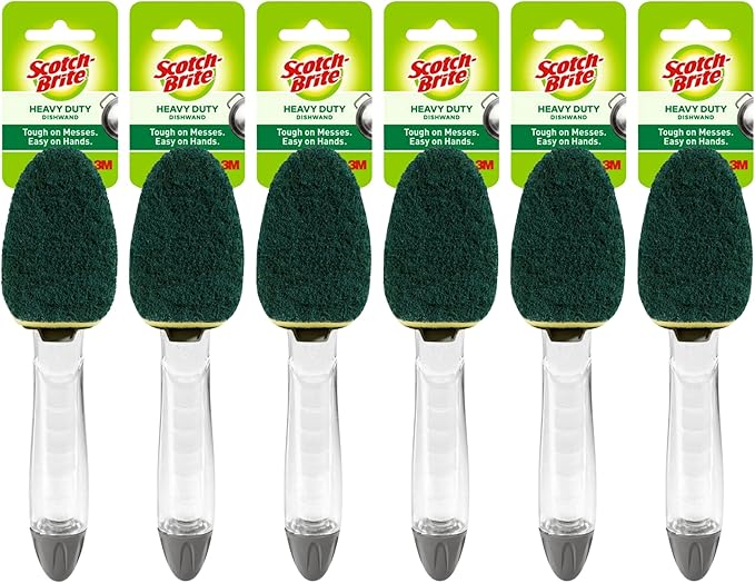 3M Scotch-Brite (6 Pack) Heavy Duty Dish Wand Sponge Brush Soap Dispenser with Scotch Brite Sponges Dish Scrubber Pads for Home Kitchen