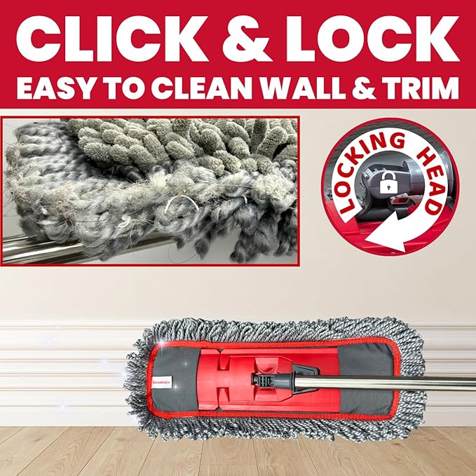 Dust Mop for Floor Cleaning with 4-in-1 Washable Pad System Wet &amp Dry Multi-Purpose Mop with Built-In Scraper and Extra-Long 62'' Stainless Steel Handle for HardwoodVinylLaminateTileMarble Fl