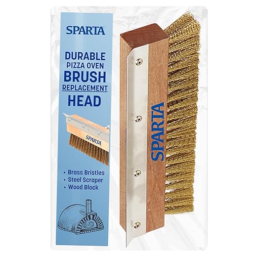 SPARTA Pizza Oven Brush Replacement Head with Crimped Brass Bristles and Stainless-Steel Scraper Durable Ideal for Commercial Kitchens 10 Inches Wood