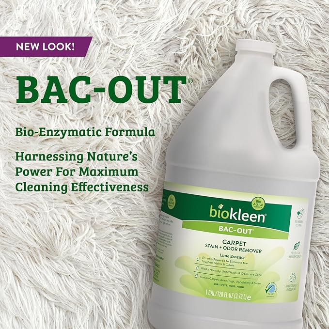 Biokleen Bac-Out Enzyme Cleaner and Stain &amp Odor Remover for Pet Stains Laundry Diapers Wine Carpets &amp More Eco-Friendly Non-Toxic Lime Scent 128 Ounces