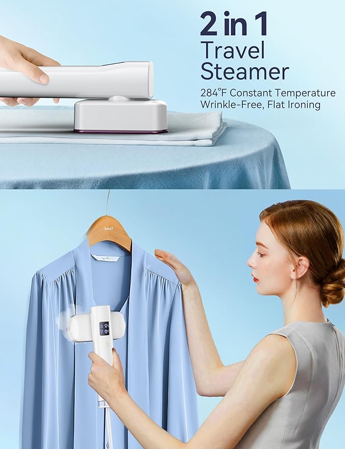 Steamer for Clothes Sundu Portable 2-in-1 Steamer &amp Iron 15s Fast Heat-up 100ml Water Tank Ironing Gloves 20 Min Continuous Steam Wrinkle Remover for Garment Travel &amp Home Use (Purple W