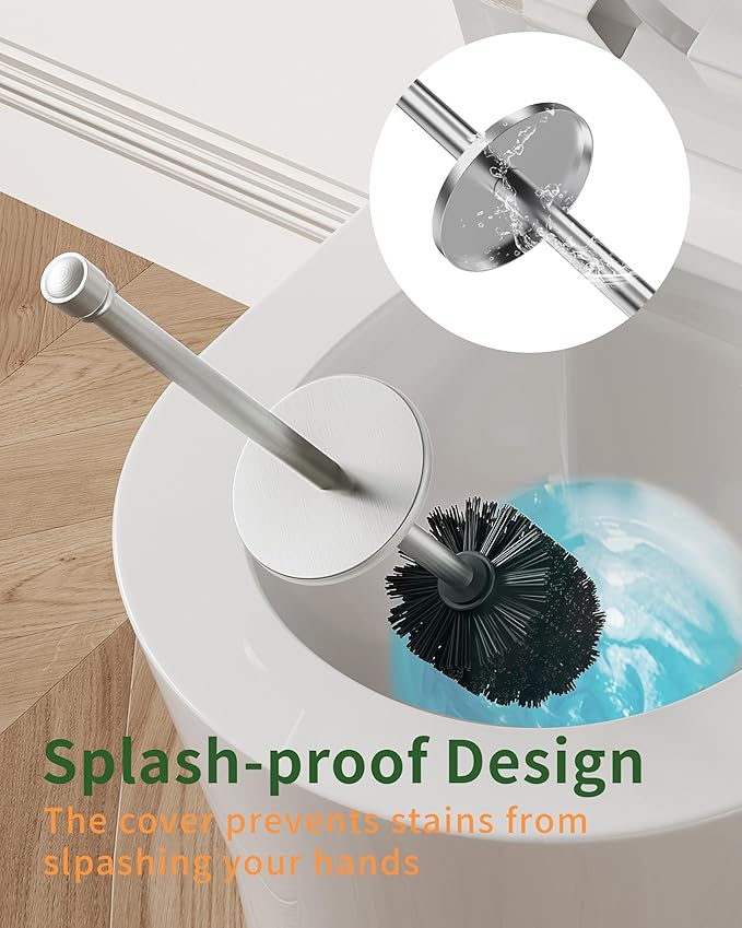 Toilet Brush and Holder Set Toilet Bowl Brush for Bathroom with Long Handle Stainless Steel Toilet Cleaner Brush with Durable Scrubbing BristlesSplash-Proof (Brushed Nickel)