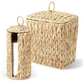 Wicker Waste Basket and Toilet Paper Holder 2.5 Gal Handwoven Water Hyacinth Trash Can with Lid Garbage Bin Toilet Paper Storage Woven Rustic Decorative for Bedroom Bathroom Office Living Room